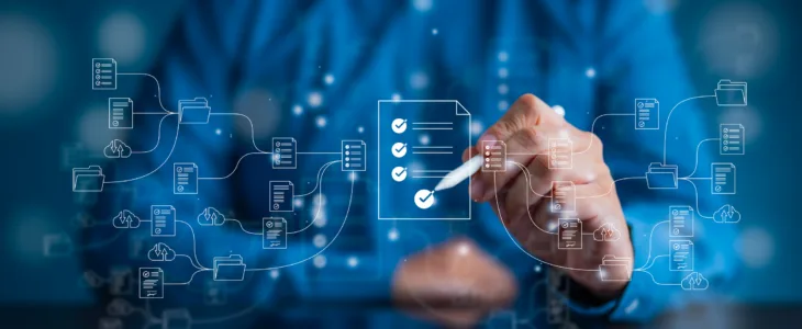 Digital image of man clicking on a file